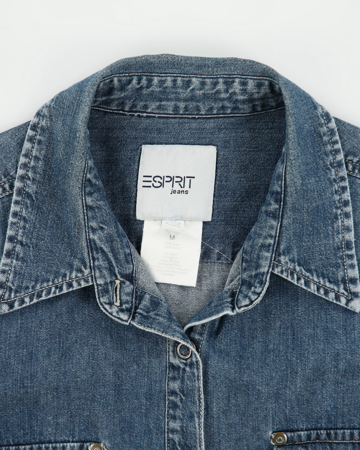 Vintage Y2K 00s Esprit Jeans Stone Wash Denim Snap Button Slim Fit Long Sleeve Shirt - M