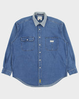 Vintage Y2K 00s Tommy Hilfiger Rugged Denim Hickory Long Sleeve Workwear Shirt - L