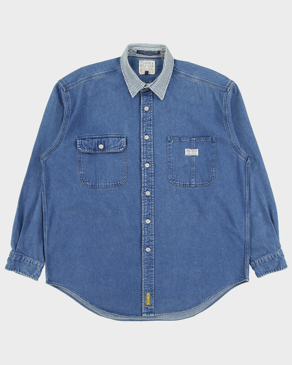 Vintage Y2K 00s Tommy Hilfiger Rugged Denim Hickory Long Sleeve Workwear Shirt - L