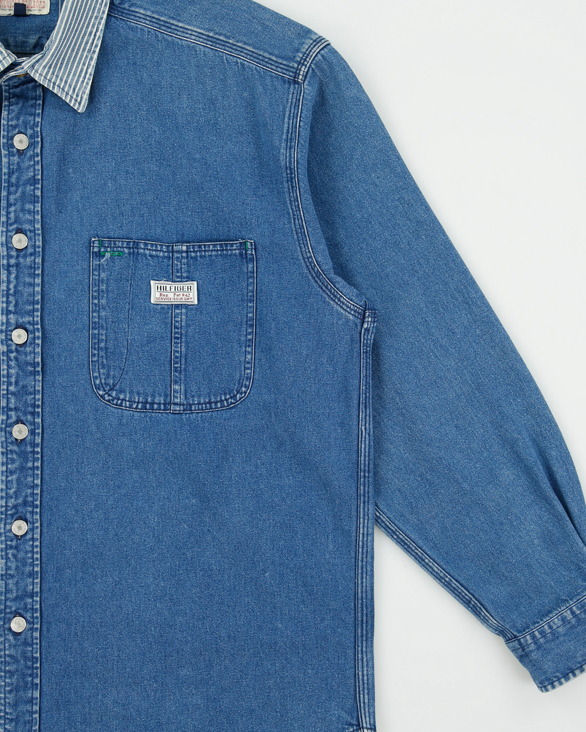Vintage Y2K 00s Tommy Hilfiger Rugged Denim Hickory Long Sleeve Workwear Shirt - L