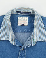 Vintage Y2K 00s Tommy Hilfiger Rugged Denim Hickory Long Sleeve Workwear Shirt - L