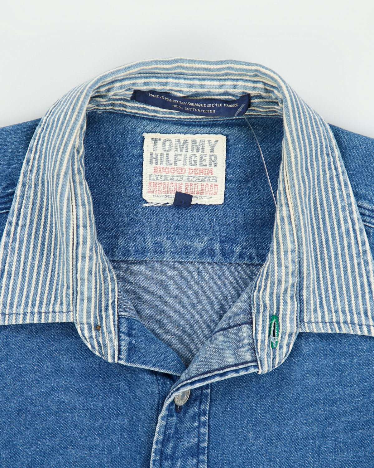 Vintage Y2K 00s Tommy Hilfiger Rugged Denim Hickory Long Sleeve Workwear Shirt - L