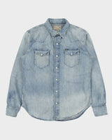 Polo Ralph Lauren Stone Wash Denim Pearl Snap Button Long Sleeve Western Shirt - M