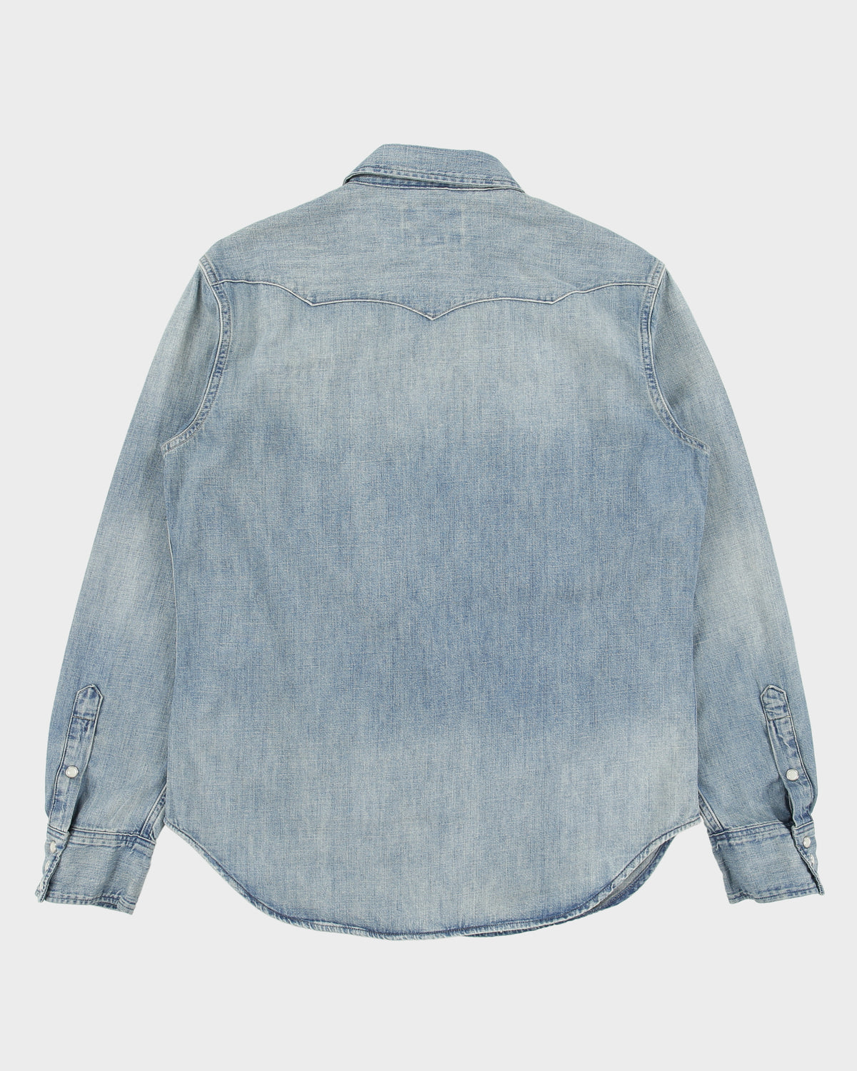 Polo Ralph Lauren Stone Wash Denim Pearl Snap Button Long Sleeve Western Shirt - M