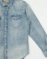 Polo Ralph Lauren Stone Wash Denim Pearl Snap Button Long Sleeve Western Shirt - M