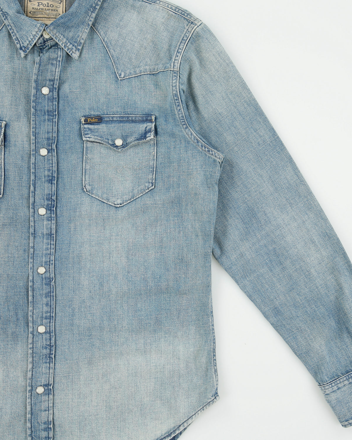Polo Ralph Lauren Stone Wash Denim Pearl Snap Button Long Sleeve Western Shirt - M