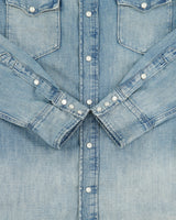 Polo Ralph Lauren Stone Wash Denim Pearl Snap Button Long Sleeve Western Shirt - M