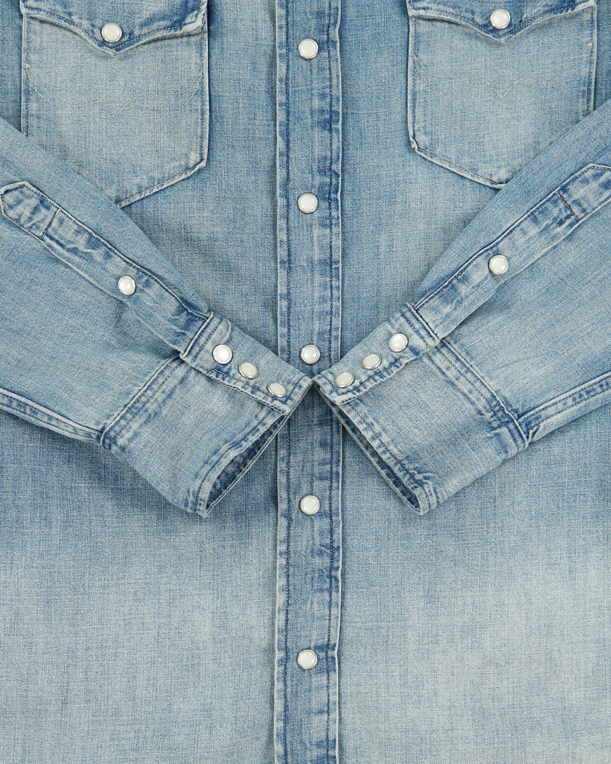 Polo Ralph Lauren Stone Wash Denim Pearl Snap Button Long Sleeve Western Shirt - M