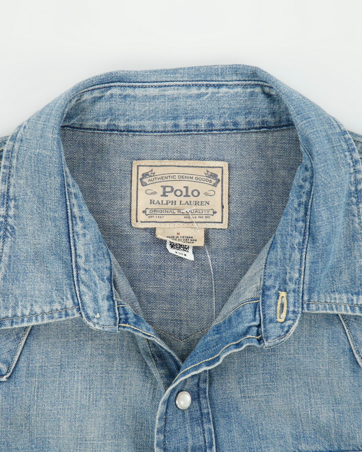 Polo Ralph Lauren Stone Wash Denim Pearl Snap Button Long Sleeve Western Shirt - M
