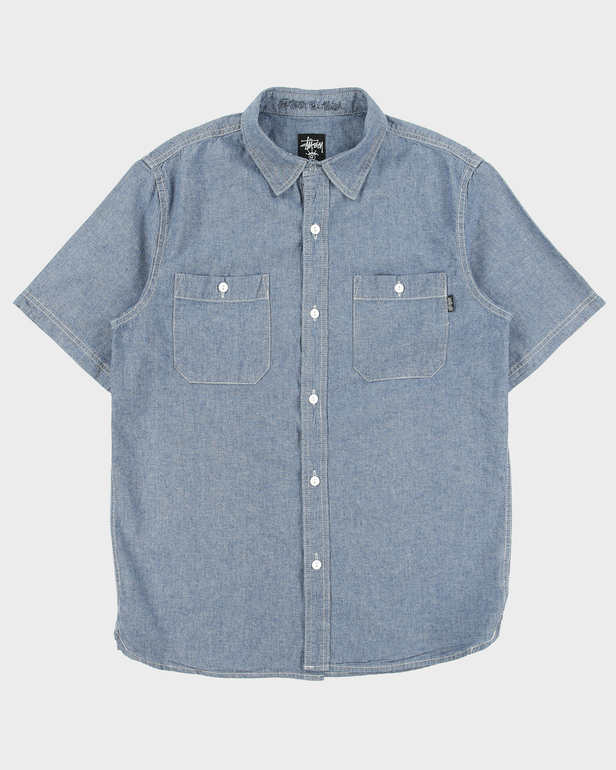 Stussy Classic Chambray Denim Short Sleeve Work Shirt - L