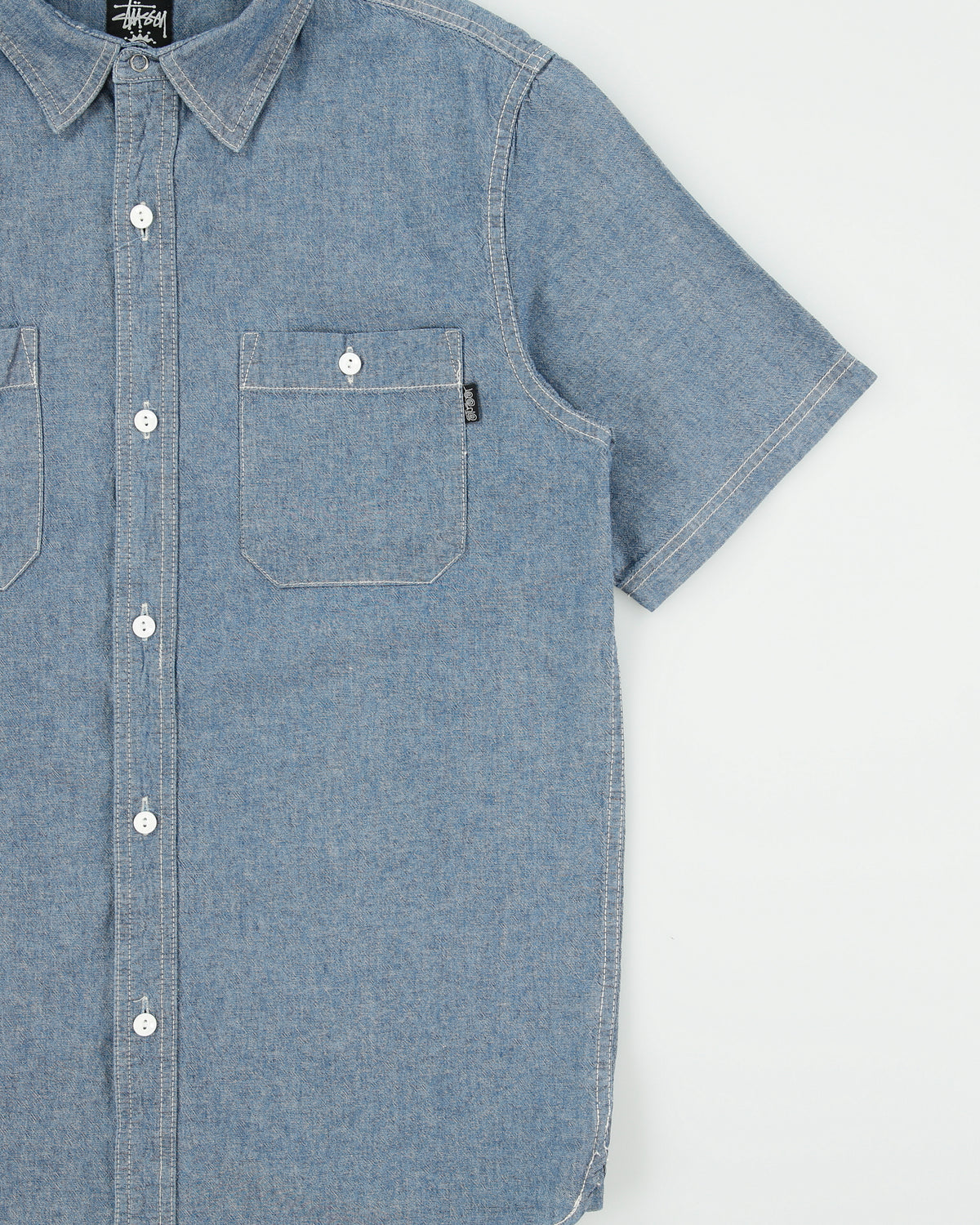 Stussy Classic Chambray Denim Short Sleeve Work Shirt - L