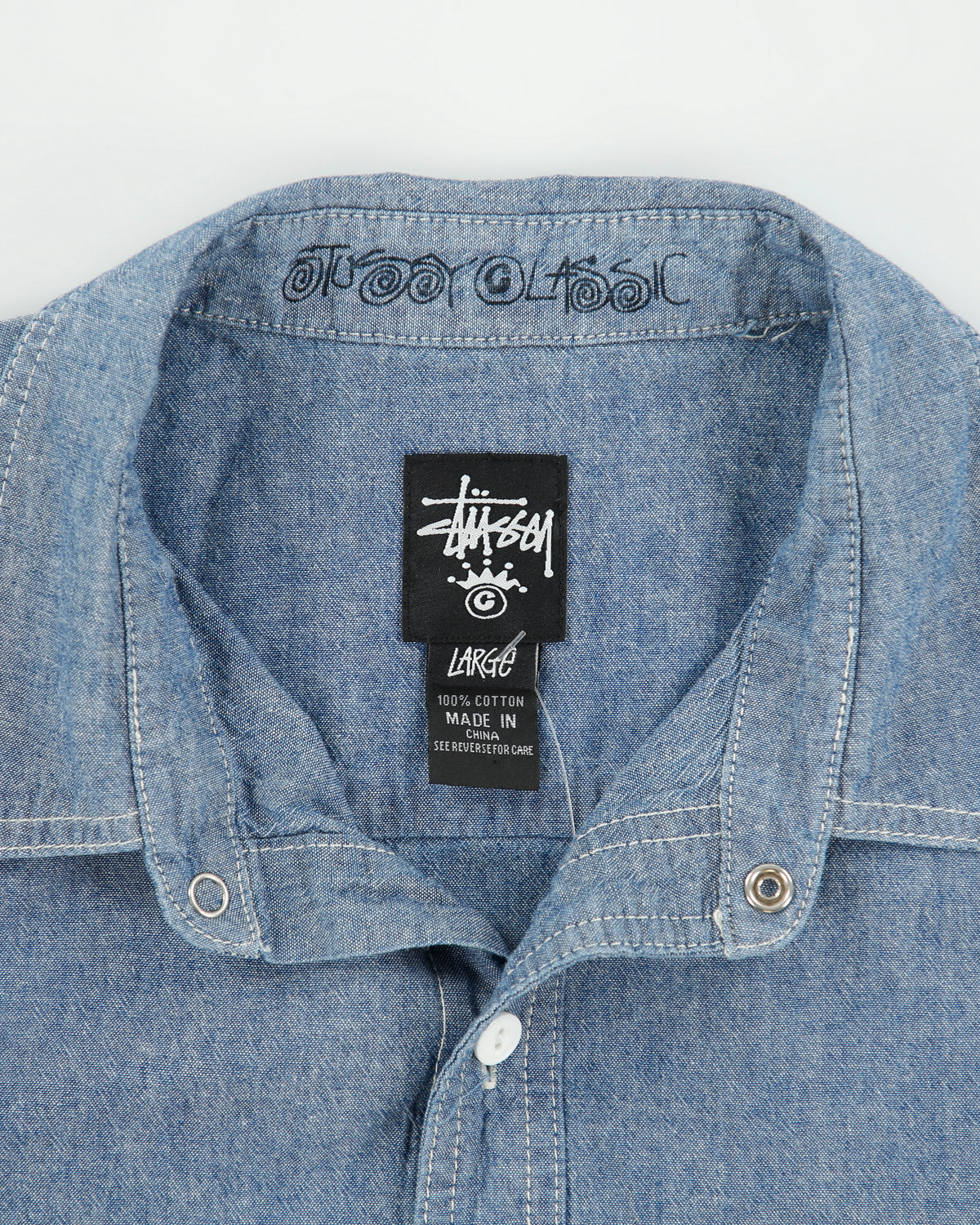 Stussy Classic Chambray Denim Short Sleeve Work Shirt - L