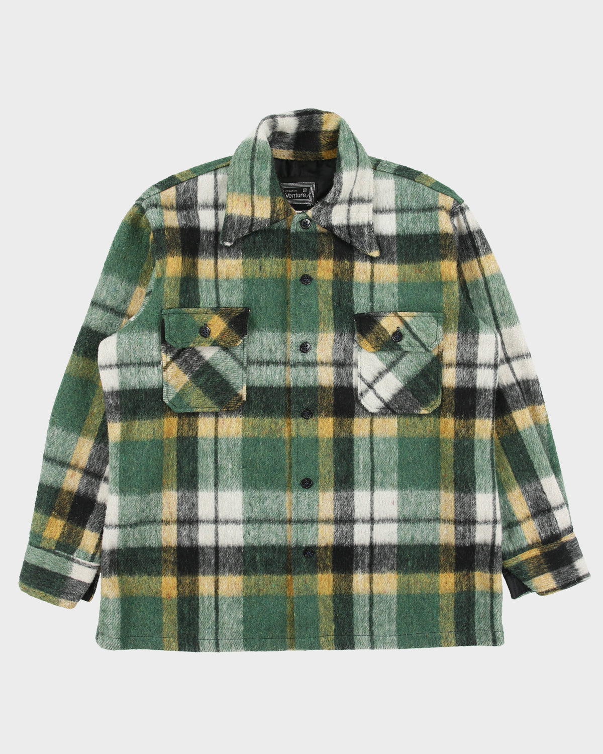 Vintage 1970s Creation Venture Plaid Wool Blend Long Sleeve Flannel Over Shirt - M