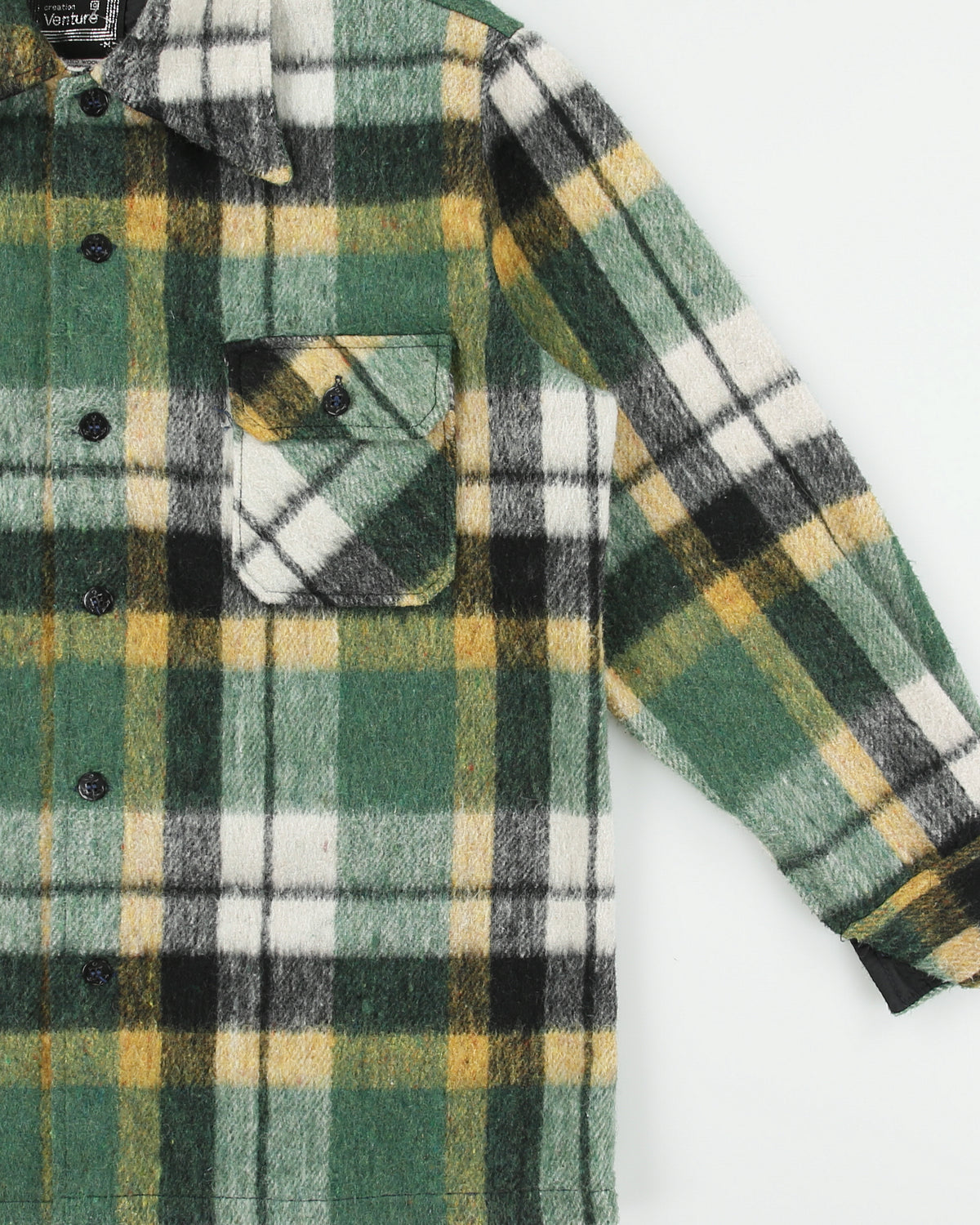 Vintage 1970s Creation Venture Plaid Wool Blend Long Sleeve Flannel Over Shirt - M
