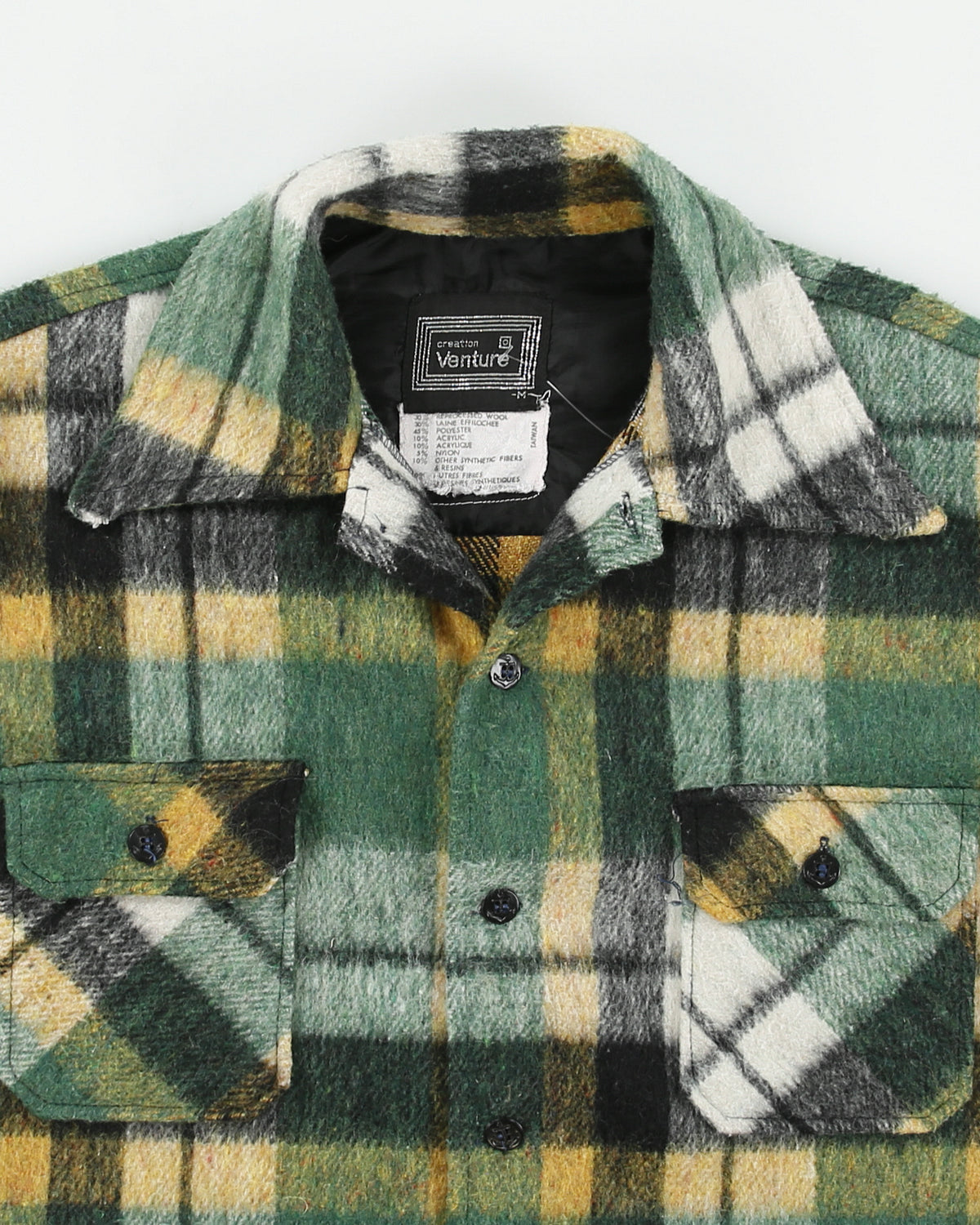 Vintage 1970s Creation Venture Plaid Wool Blend Long Sleeve Flannel Over Shirt - M