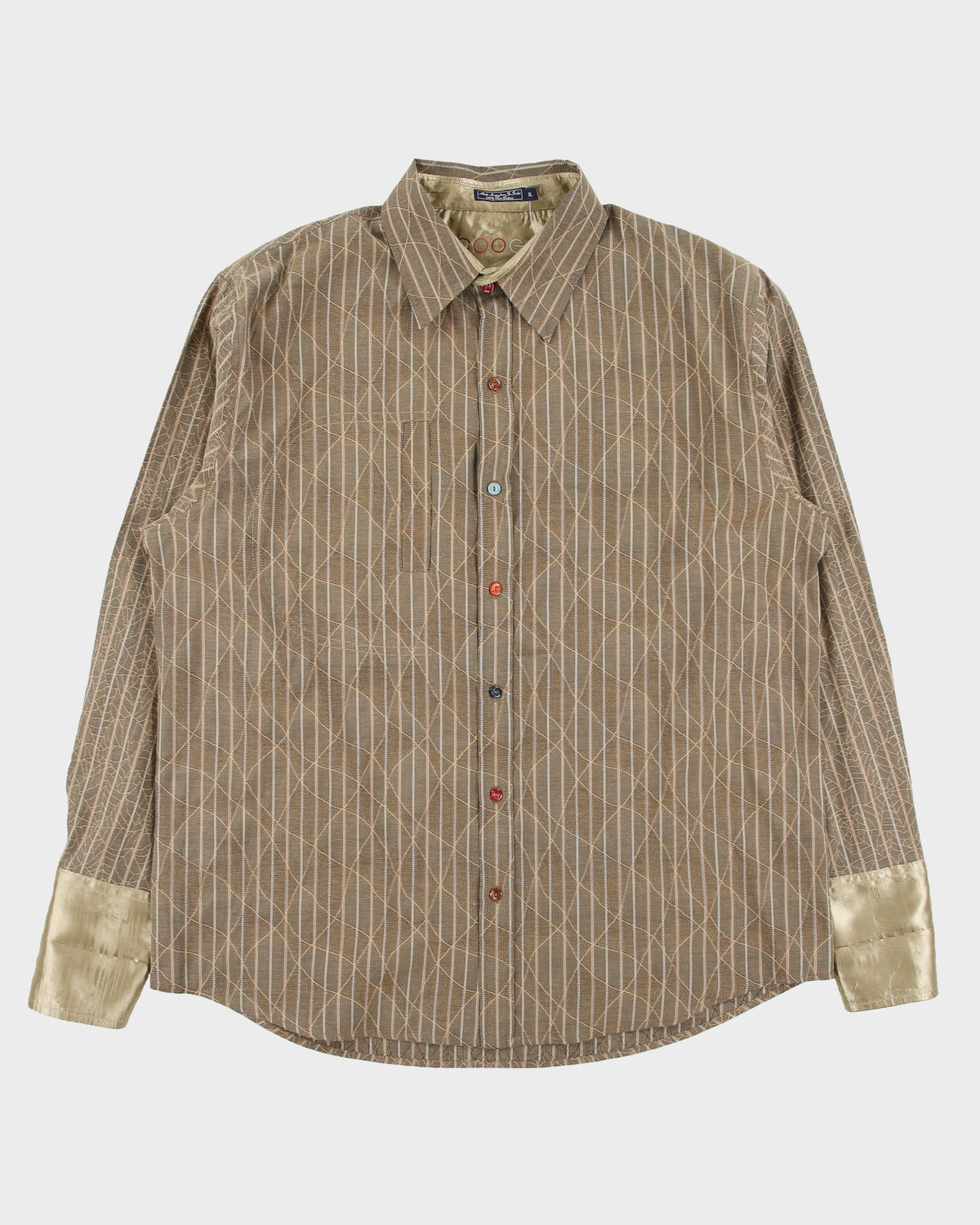 Vintage Y2K 00s Coogi Pattern Striped Satin Detail Long Sleeve Shirt - XL