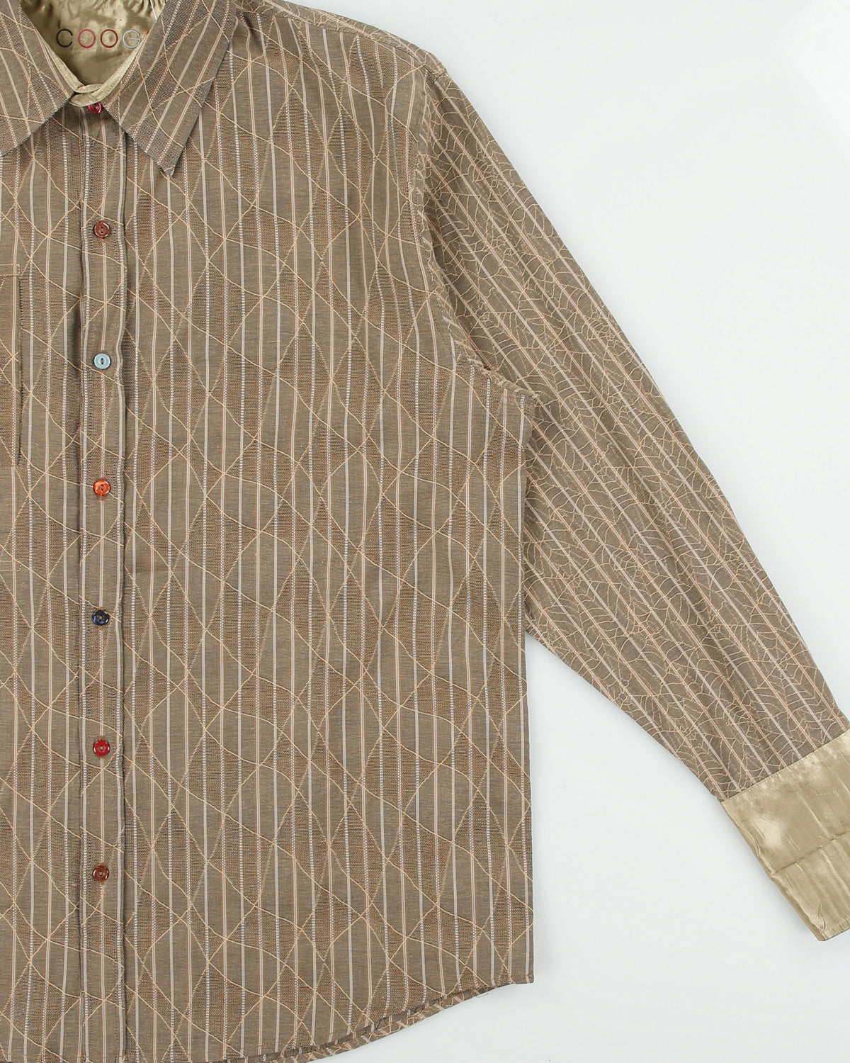 Vintage Y2K 00s Coogi Pattern Striped Satin Detail Long Sleeve Shirt - XL