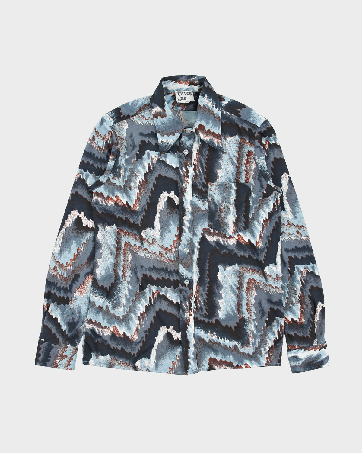 Vintage 1970s Flag Abstract Long Sleeve Perma Press Shirt - S