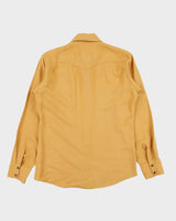 Vintage 1970s Handmade In USA Chain Stitch Tan Pearl Snap Button Long Sleeve Perma Press Shirt - S