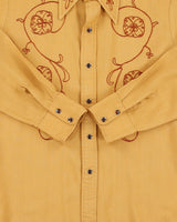 Vintage 1970s Handmade In USA Chain Stitch Tan Pearl Snap Button Long Sleeve Perma Press Shirt - S
