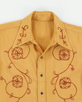 Vintage 1970s Handmade In USA Chain Stitch Tan Pearl Snap Button Long Sleeve Perma Press Shirt - S