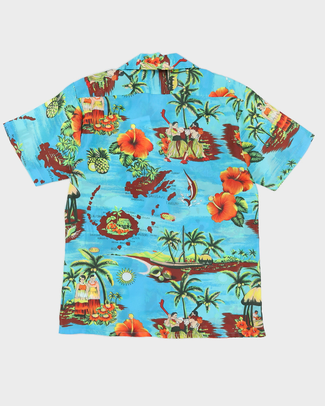 Vintage 1970s Blue Floral Hawaiian Shirt - M
