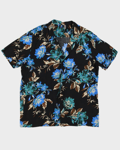 Black Floral Patterned Hawaiian Shirt - XXL
