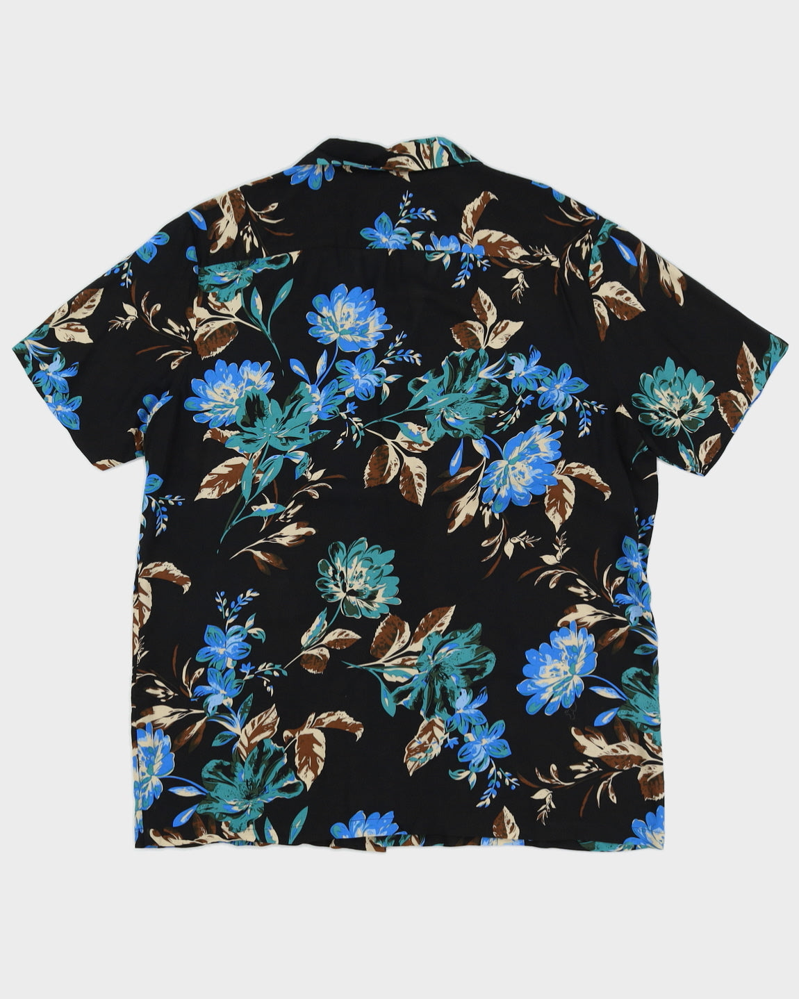Black Floral Patterned Hawaiian Shirt - XXL