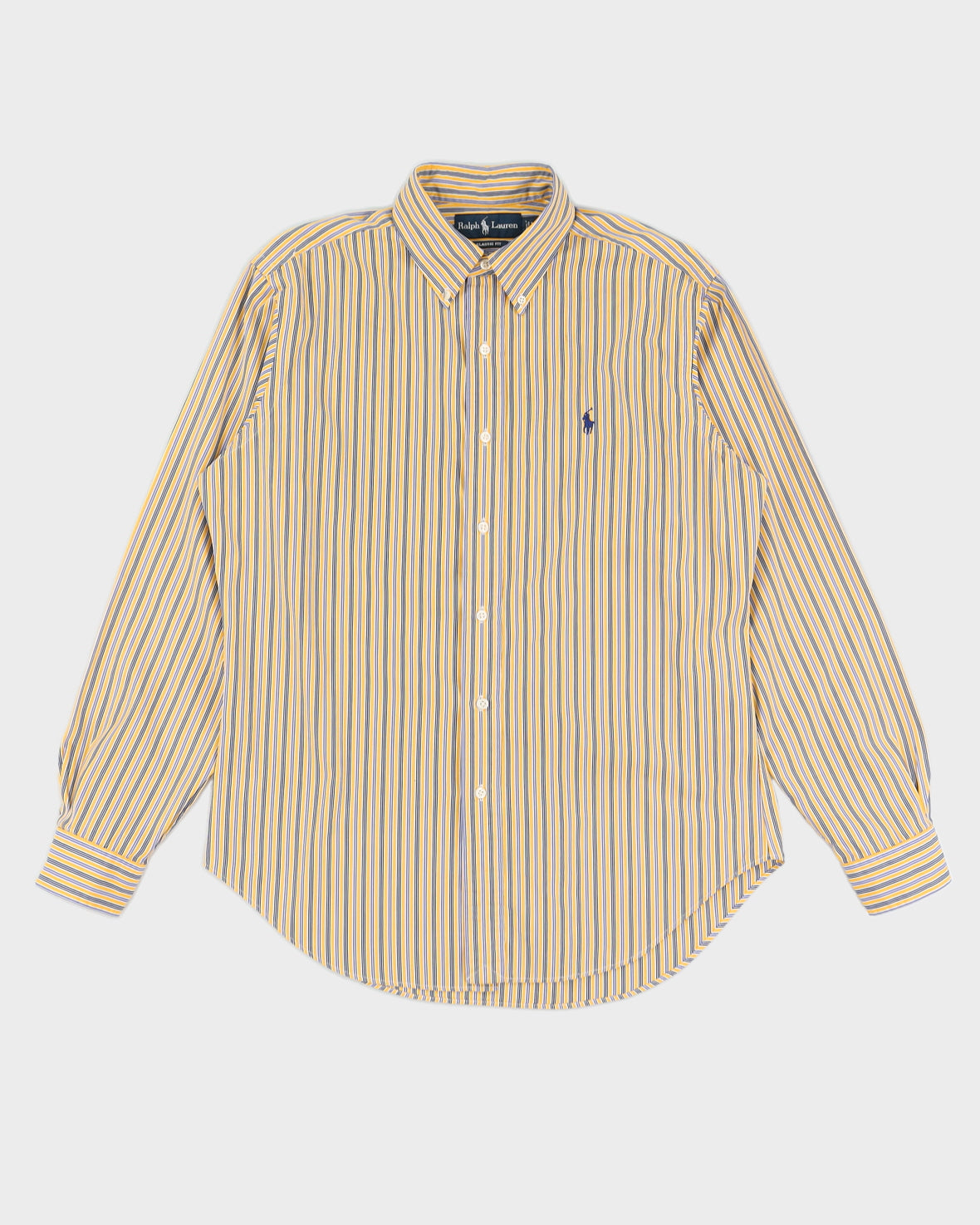 Vintage 90s Ralph Lauren Yellow & Blue Striped Shirt - M