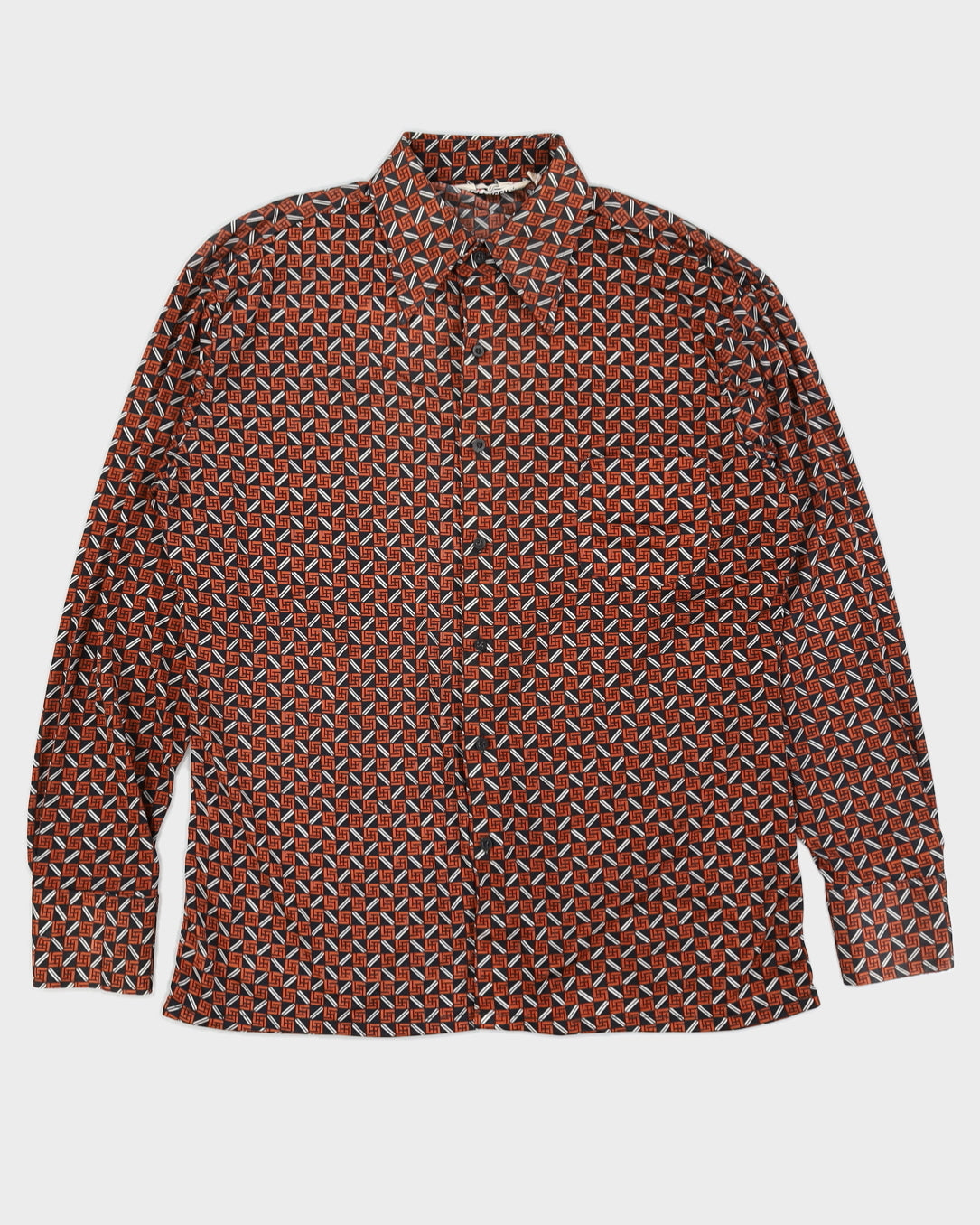 Vintage 70s Van Heusen Navy &amp; Orange Printed Shirt - L
