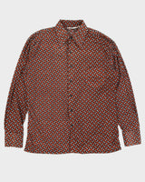 Vintage 70s Van Heusen Navy &amp; Orange Printed Shirt - L