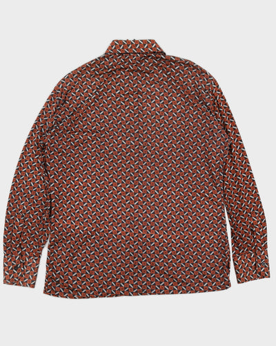 Vintage 70s Van Heusen Navy & Orange Printed Shirt - L