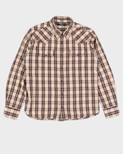 Vintage Levi's Beige & Maroon Plaid Shirt - L