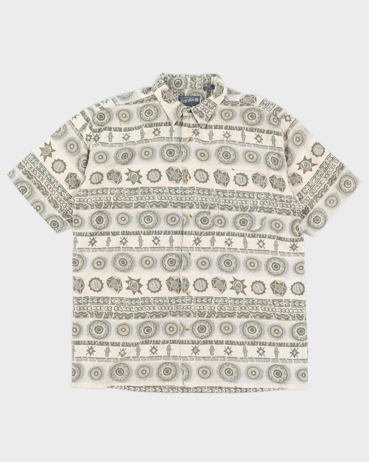 Vintage 90s Ever Blue Beige Aztec Print Shirt - L