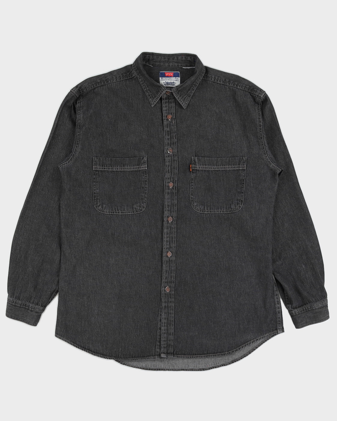Vintage 90s Levi's Orange Tab Black Denim Long Sleeved Shirt - L