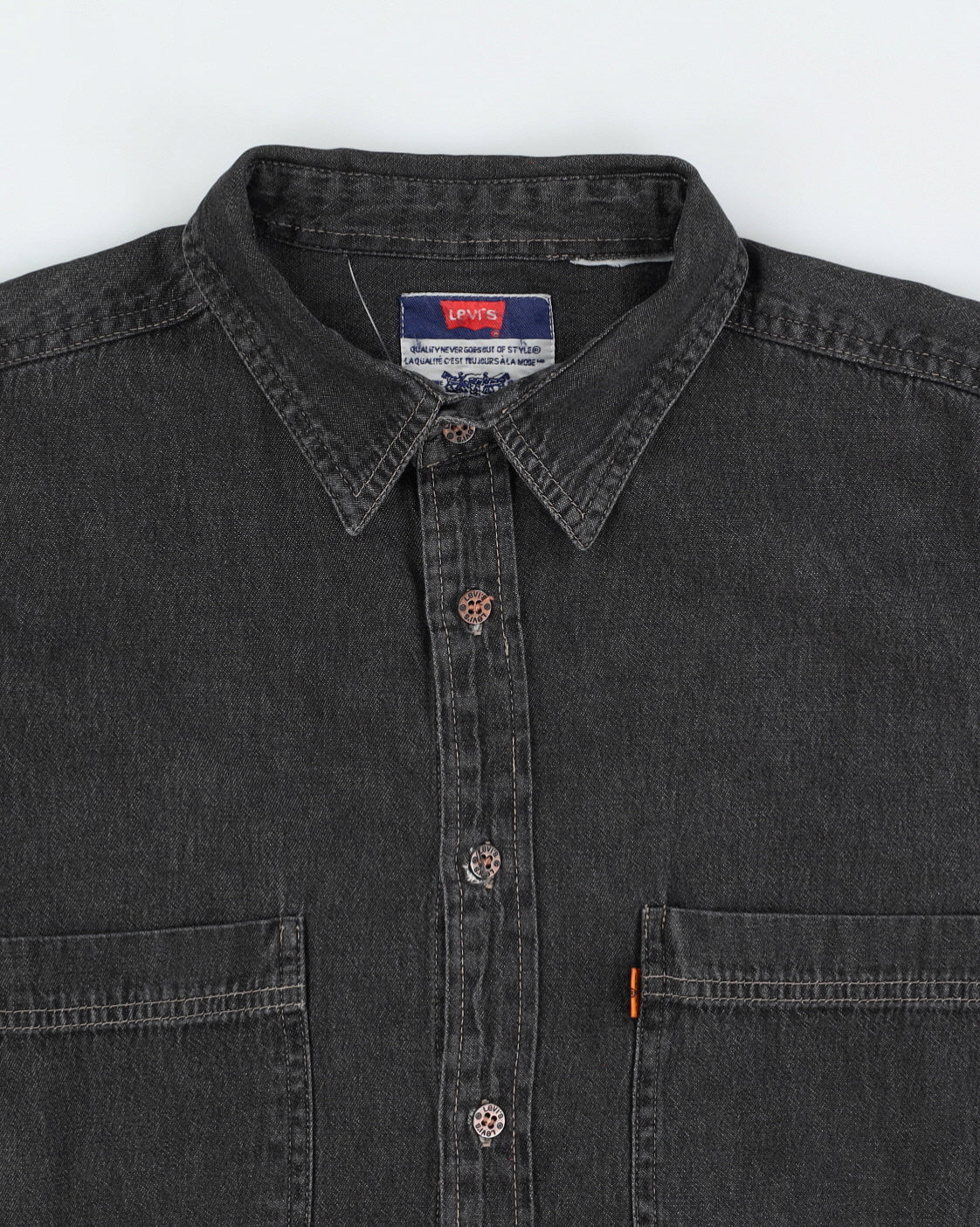 Vintage 90s Levi's Orange Tab Black Denim Long Sleeved Shirt - L