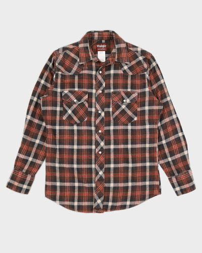 Wrangler Brown Checked Flannel Long Sleeved Shirt - M