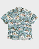 Vintage 90s Summa Silk Green Hawaiian Shirt - L