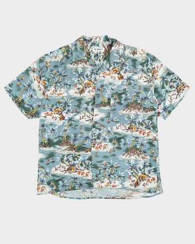 Vintage 90s Summa Silk Green Hawaiian Shirt - L