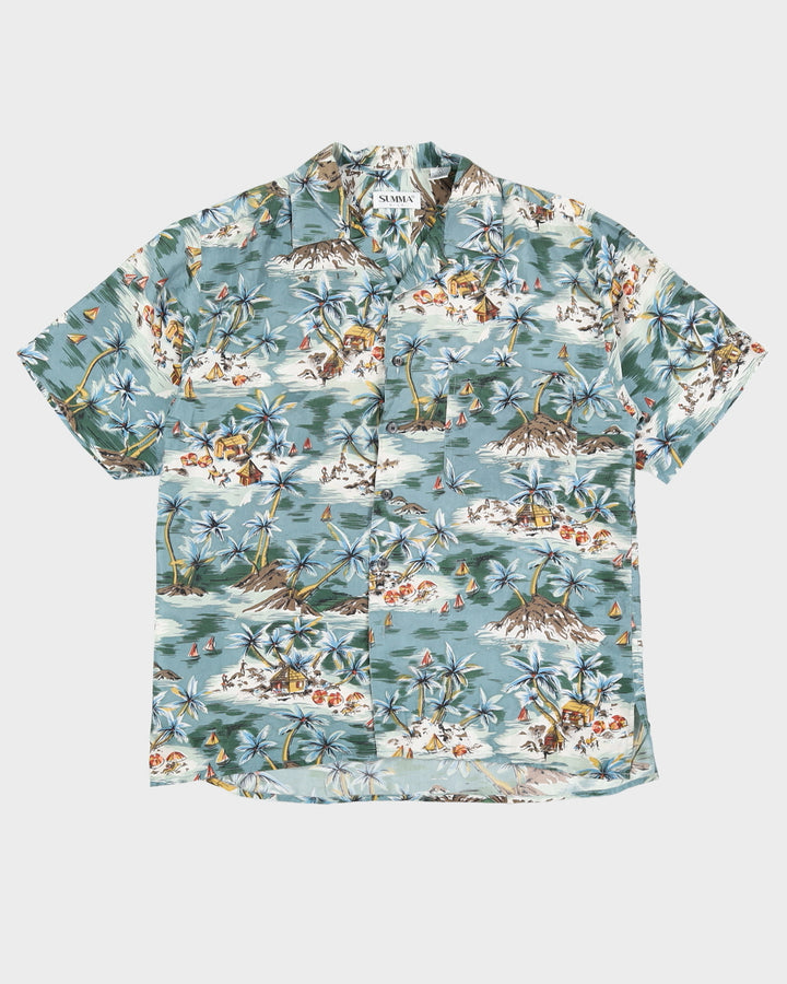 Vintage 90s Summa Silk Green Hawaiian Shirt - L