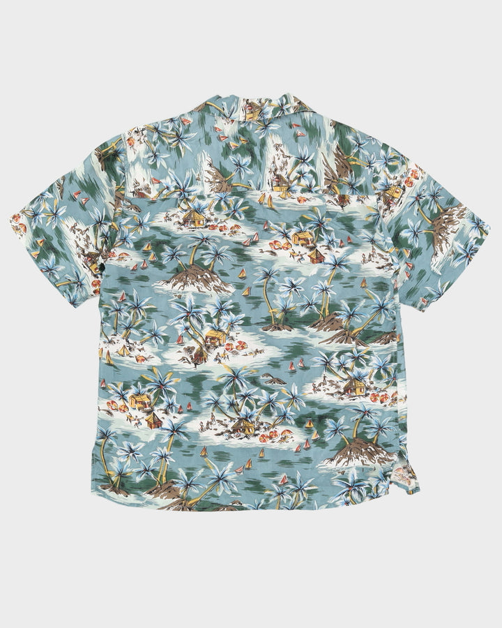 Vintage 90s Summa Silk Green Hawaiian Shirt - L