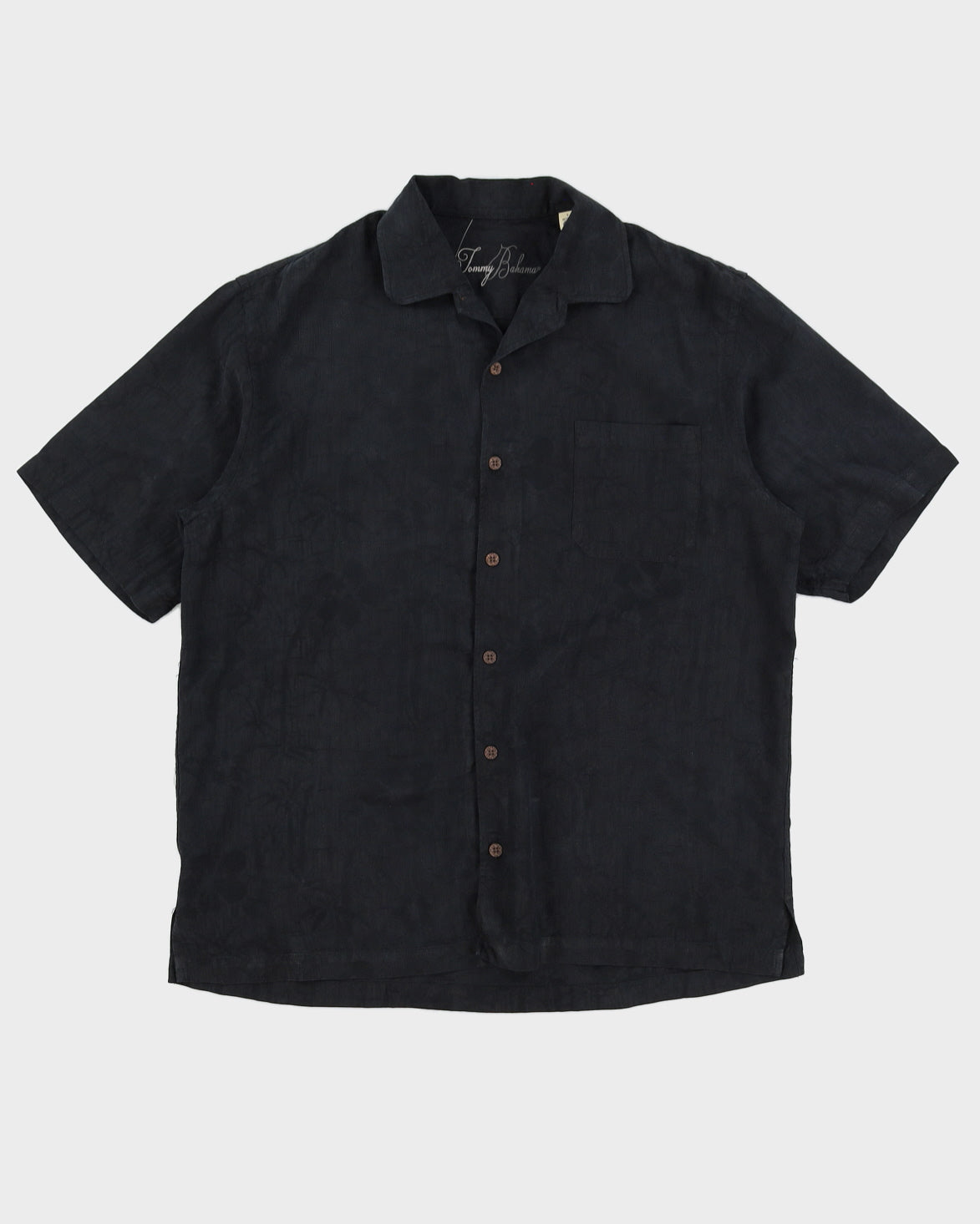 Tommy Bahama Black Hawaiian Short Sleeved Shirt With Embroidery On The Back - L