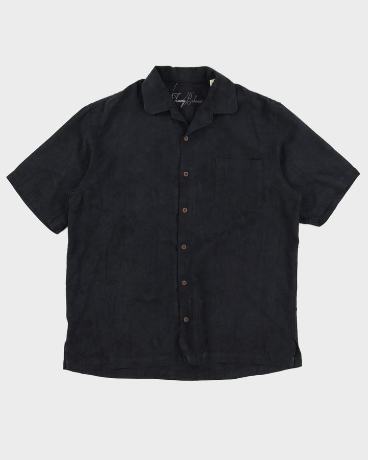 Tommy Bahama Black Hawaiian Short Sleeved Shirt With Embroidery On The Back - L
