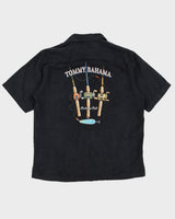 Tommy Bahama Black Hawaiian Short Sleeved Shirt With Embroidery On The Back - L