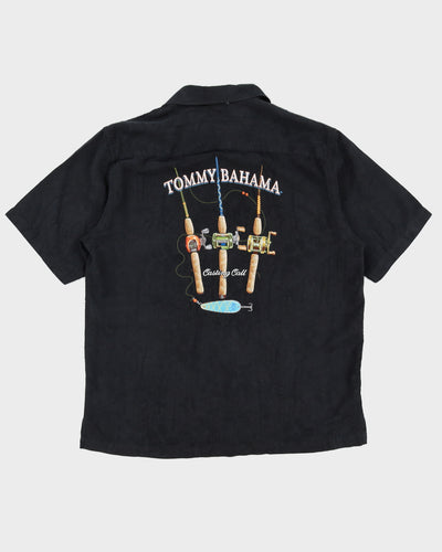 Tommy Bahama Black Hawaiian Short Sleeved Shirt With Embroidery On The Back - L
