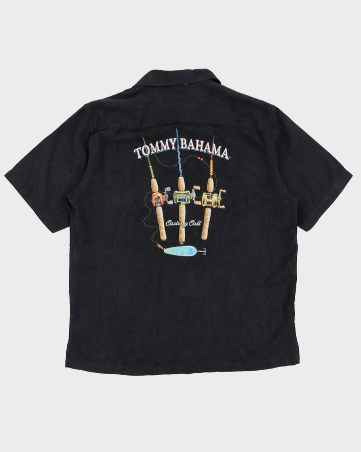 Tommy Bahama Black Hawaiian Short Sleeved Shirt With Embroidery On The Back - L