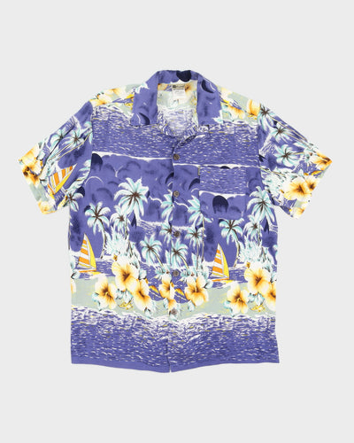 Blue Patterned Hawaiian Shirt - M
