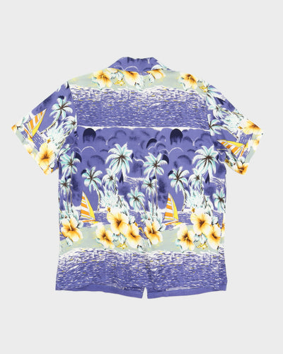 Blue Patterned Hawaiian Shirt - M