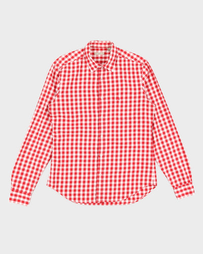 Red and White Check Burberry Shirt - L
