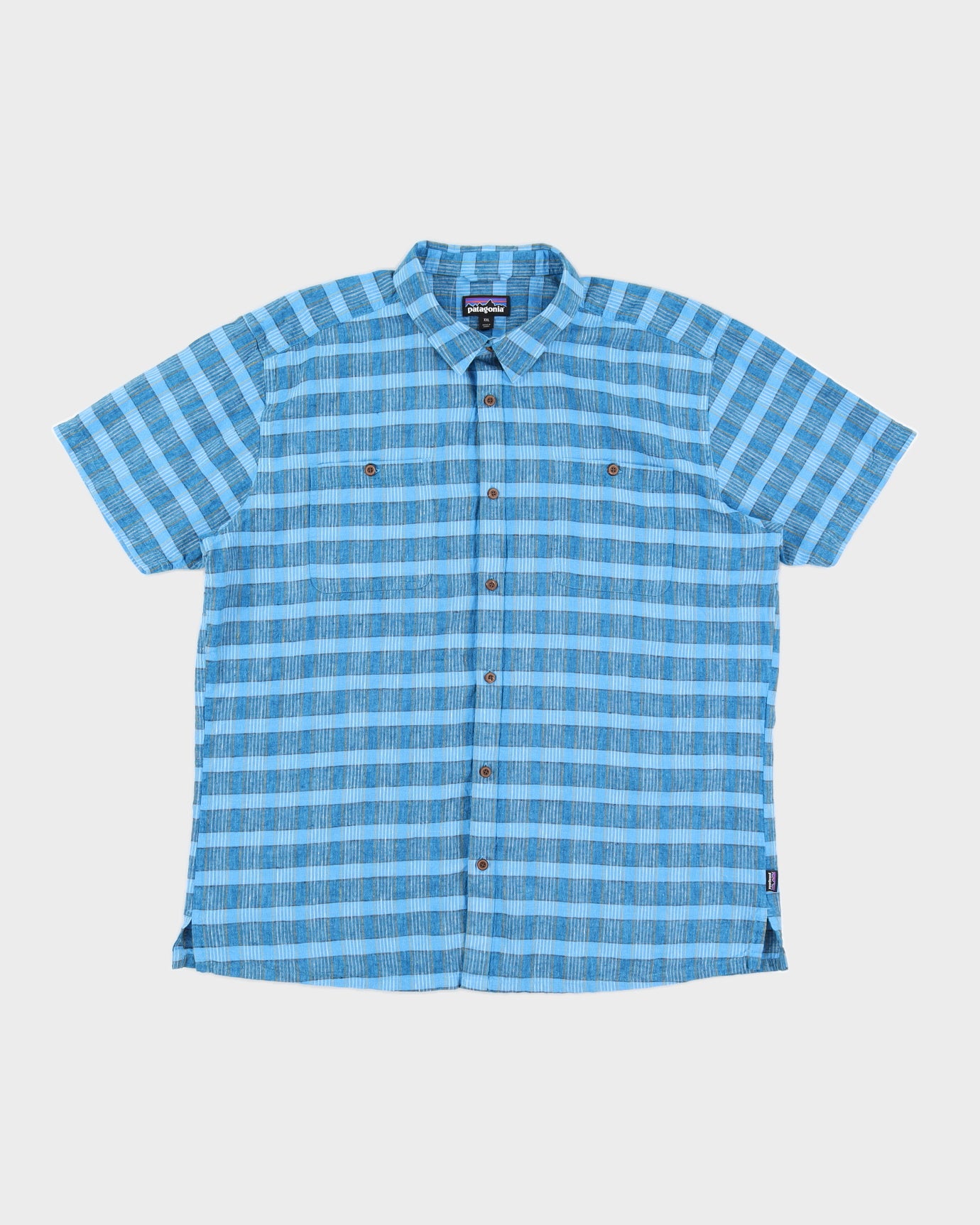Patagonia Blue Checked Organic Cotton & Hemp Short Sleeved Shirt - XXL